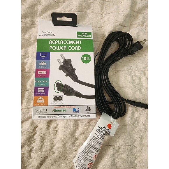 Universal Replacement Power Cord Cable 10FT Non-Polarized Vizio Samsung PS4 - Picture 1 of 5